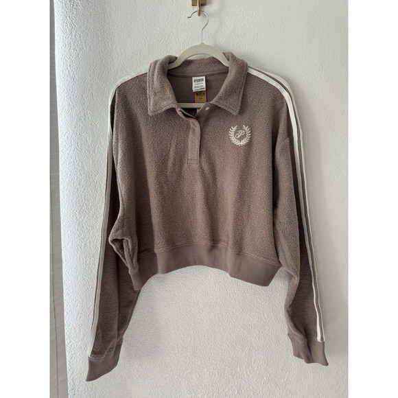 VICTORIA'S SECRET PINK REVERSE FLEECE CROPPED POLO SWEATSHIRT. SZ XL NWT Blush - Picture 4 of 11